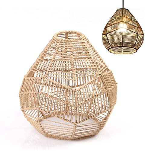 Papierseil Rattan Boho handgewebt | gewebter Hängelampenschirm | Rattan-Lampenabdeckung | handgefertigter gewebter Kronleuchter | Korb-Stil Lampenschirme | Boho Hängeleuchte von Generisch