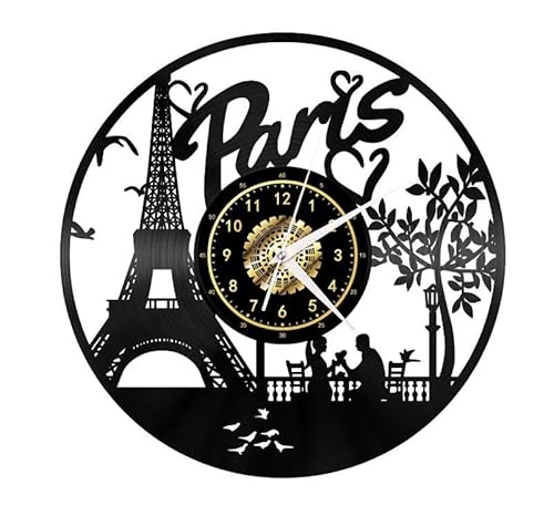 Paris Frankreich Stadtbild Vintage schwarze Vinyl-Schallplatten-Wanduhr Wandkunst 3D modernes Design Büro Bar Zimmer Heimdekoration Geschenk Paris Frankreich Stadtbild Vintage schwarze Vinyl-Schallplatten-Wanduhr Wandkunst 3D modernes Design Büro Bar Zimmer Heimdekoration Geschenk von Generisch