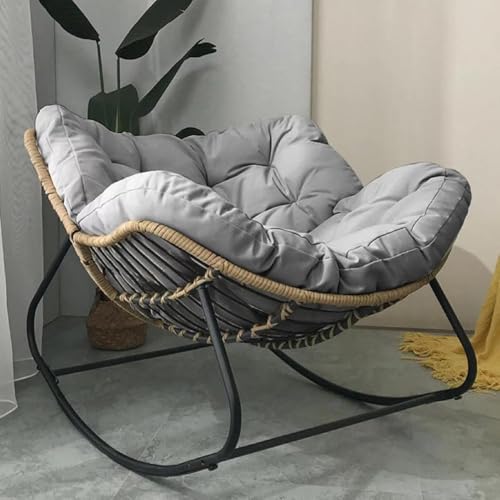 Patio Rocking Chair, Outdoor Papasan Lounge Chair, Oversized Rattan Wicker with Cushion Metal Frame, Comfortable Rocker for Indoor and Outdoor von Generisch