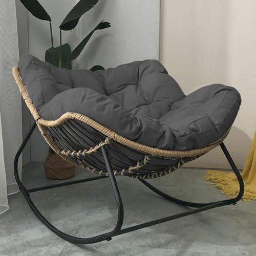 Patio Rocking Outdoor Papasan with Cushion Padded Indoor Oversized Rattan Wicker Lounge Chair Egg Rocking Rocker Metal Frame Large Supports Modern Chair (Dark Grey) von Generisch