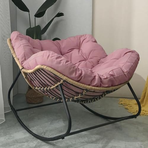 Patio Rocking Outdoor Papasan with Cushion Padded Indoor Oversized Rattan Wicker Lounge Chair Egg Rocking Rocker Metal Frame Large Supports Modern Chair (Pink) von Generisch