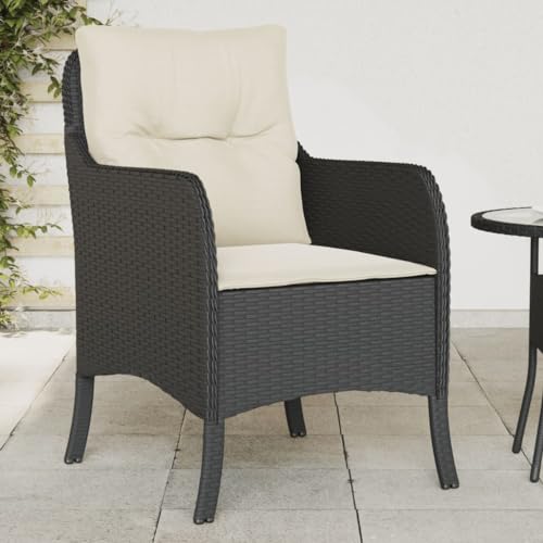 Patio Terrace Outdoor Sofa Stühle mit Kissen 2er Set Bequeme Garten Sitzmöbel Schwarz Poly Rattan Gepolsterte Terrassenstühle für Entspannung und Genuss von Generisch
