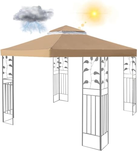 Pavillon Dach 3x3m Ersatzdach Wasserdicht & Winterfest – Doppeldach Pavillon Abdeckung Stabil Sturmfest für Garten & Partyzelt-Khaki Pavillon Dach 3x3m Ersatzdach Wasserdicht & Winterfest – Doppeldach Pavillon Abdeckung Stabil Sturmfest für Garten & Partyzelt-Khaki von Generisch
