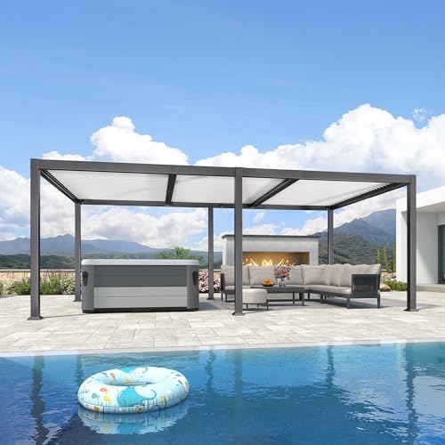 Pergola aus bioklimatischem Aluminium, 6,35 x 3,5 m, mit verstellbaren grauen Lamellen, modernes Gartenüberdachung mit weißen Pfosten für Terrasse und Terrasse, stilvolle Garten-Lösung von Generisch