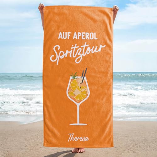 Firebox Personalisierbares Aperol Spritz Strandtuch – Handtuch mit Namen & Spruch – Weiches Mikrofaser-Baumwoll-Handtuch 140x70 cm – Geschenkidee für Frauen & Aperol-Fans – Sommer Must-Have von Generisch