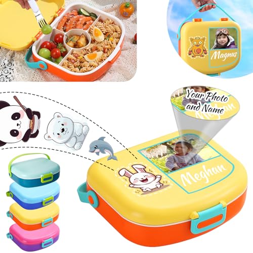 Personalisierte Brotdose mit Foto/Namen Brotdose Schule Brotdose mit Fächern Bento Box Auslaufsicher Lunchbox Snackbox Brotbox Perfekt für Schule & Ausflüge, 1300ml (Gelb) von Generisch