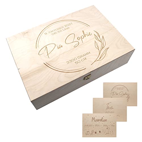 Personalisierte Erinnerungsbox Aufbewahrungsbox Erinnerungskiste mit Namen Holzkiste für Kinder Geschenkbox Geschenkidee zur Geburt (XL mit Klappdeckel) von Generisch