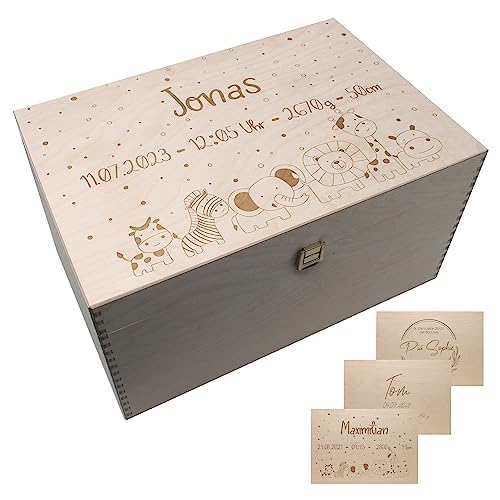 Personalisierte Erinnerungsbox Aufbewahrungsbox Erinnerungskiste mit Namen Holzkiste für Kinder Geschenkbox Geschenkidee zur Geburt Taufgeschenk (XXL mit Klappdeckel) von Generisch