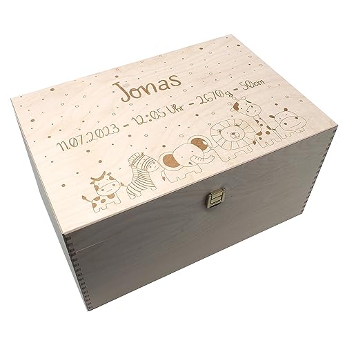 Personalisierte Erinnerungsbox Baby Aufbewahrungsbox ca. 38x26x20cm Erinnerungskiste Taufe mit Namen Holzkiste mit Deckel Kinder Geschenkbox Geschenkidee zur Geburt Taufgeschenk M03 von Generisch