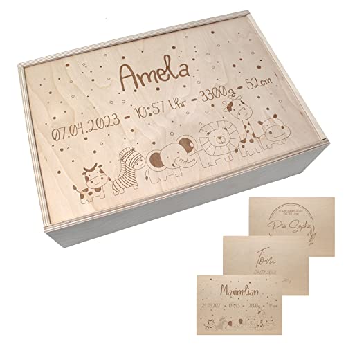 Personalisierte Erinnerungsbox Aufbewahrungsbox Erinnerungskiste mit Namen Holzkiste für Kinder Geschenkbox Geschenkidee zur Geburt (XL mit Schiebedeckel) von Generisch