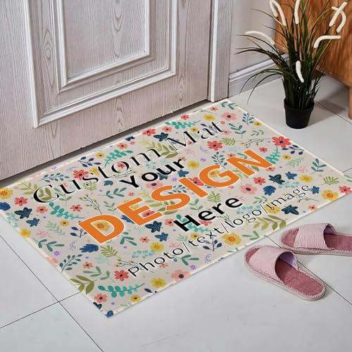Personalisierte Fußmatten Ihr Desigh Here, benutzerdefinierte rutschfeste Eingangsteppiche mit Foto und Text, waschbare Fußmatten, lustige Willkommen zu Hause, Fußmatte für Heimdekoration, 40 x 60 cm von Generisch
