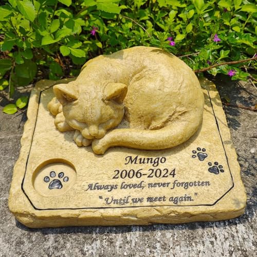 Personalisierte Katzen-Gedenksteine, Katzen-Grabstein, graviert Haustier-Gedenksteine, Grabmarkierungen mit einer Katze, Kätzchen, Engelsstatue auf der Oberseite. von Generisch