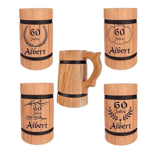 Personalisierter Hochwertiger schlanker Bierkrug Holzkrug aus geölter Eiche - rustikaler Humpen-Krug (Alter) von Generisch
