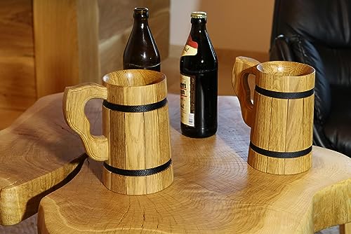 Personalisierter Hochwertiger schlanker Bierkrug Holzkrug aus geölter Eiche - rustikaler Humpen-Krug (Symbol) von Generisch