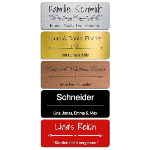 Generisch Personalisiertes Türschild/Klingelschild (3 Stk.) – Selbstklebend, Wetterfest & UV-beständig, Namensschild mit Gravur für Haustür, Briefkasten, Klingel, Made in Austria von Generisch