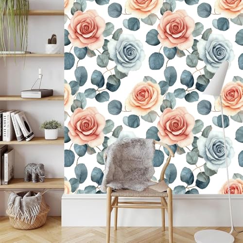 Pfingstrose Rose Tapete Selbstklebende Blumen Aquarell Möbelfolie Verdicken Wasserdicht Matt Kontaktpapier mit Kleberückseite Wallpaper Rollen für Wand Tabellen Schränke Türen Dekorativ 0.45x10 M von Generisch