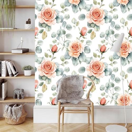 Pfingstrose Rose Tapete Selbstklebende Blumen Aquarell Möbelfolie Verdicken Wasserdicht Matt Kontaktpapier mit Kleberückseite Wallpaper Rollen für Wand Tabellen Schränke Türen Dekorativ 0.4x10 M von Generisch