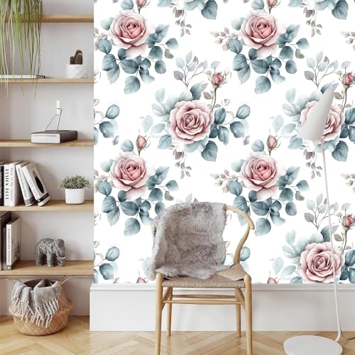 Pfingstrose Rose Tapete Selbstklebende Blumen Aquarell Möbelfolie Verdicken Wasserdicht Matt Kontaktpapier mit Kleberückseite Wallpaper Rollen für Wand Tabellen Schränke Türen Dekorativ 0.52x10 M von Generisch