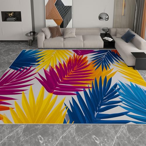 Pflanze tropisches Palmblatt Teppich Wohnzimmer 180 x 240 cm Supersoft Kurzflor Teppich Schlafzimmer, Waschbar Anti-Rutsch fussmatte für Jugendzimmer Badezimmer, Bunt von Generisch
