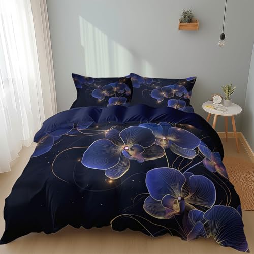 Luxuriöse Pflanzenblumen Bettwäsche 155 x 200 cm für Kinder, Jungen Teenager Bettbezug-Set für Einzelbett, Blumenorchideen in Pflanzen Bedruckte Bettbezüge mit Reißverschluss und Kissenbezug von Generisch