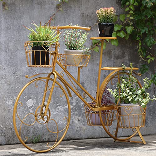 Pflanzenständer Blumentopf Wagen Halter Fahrradhalter Schmiedeeisen Pflanzgefäß Display Rack mit 4 Körben Outdoor Garten Pflanzenhalter für Home Deck Garten Terrasse von Generisch