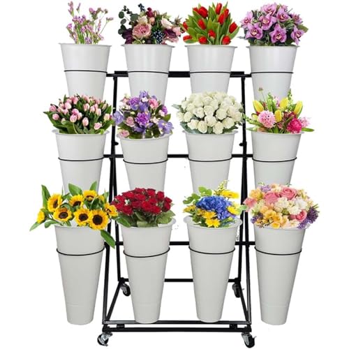 Pflanzenständer aus Metall mit Rädern, Eisenblumenregal für den Innen- und Außenbereich, Floristen-Ausstellungsständer mit Kunststoffeimern, Gartenterrassen-Dekor Pflanzenständer aus Metall mit Rädern, Eisenblumenregal für den Innen- und Außenbereich, Floristen-Ausstellungsständer mit Kunststoffeimern, Gartenterrassen-Dekor von Generisch