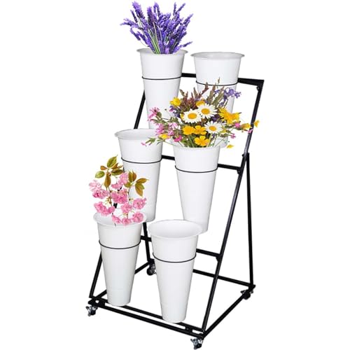 Pflanzenständer aus Metall mit Rädern, Eisenblumenregal für den Innen- und Außenbereich, Floristen-Ausstellungsständer mit Kunststoffeimern, Gartenterrassen-Dekor Pflanzenständer aus Metall mit Rädern, Eisenblumenregal für den Innen- und Außenbereich, Floristen-Ausstellungsständer mit Kunststoffeimern, Gartenterrassen-Dekor von Generisch