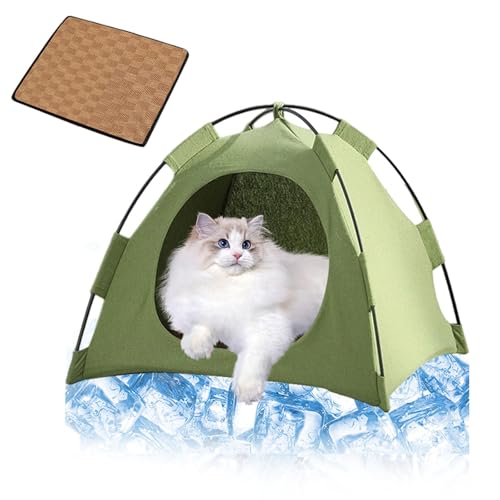 Pfoten-bedarf Premium Katzen Kühlzelt, Tragbares Kühlzelt für Katzen aus Atmungsaktivem Material, Waschbar & Leicht – Ideal Als Rückzugsort bei Sommerhitze (Green, 48x48x42cm) von Generisch