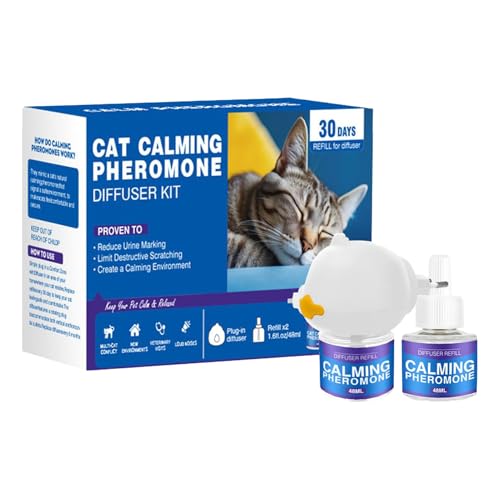 PheromoneFür Katzen | Verdampfer Für Die Steckdose + 48ml Flakon | Diffuser Gegen Stress,Für MehrHarmonie, 60Tage Versorgungsstecker | Von Tierärzten Empfohlen, Klinisch Getestet,EU -Stecker von Generisch
