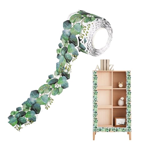 Pinnwand-Rand, Eukalyptus-Randbesatz | Selbstklebende Tafel-Pflanzenblätter-Dekoraufkleber | Wandtür-Grünaufkleber für den Kindergarten der Mittelschule, des Colleges, der Grundschule von Generisch