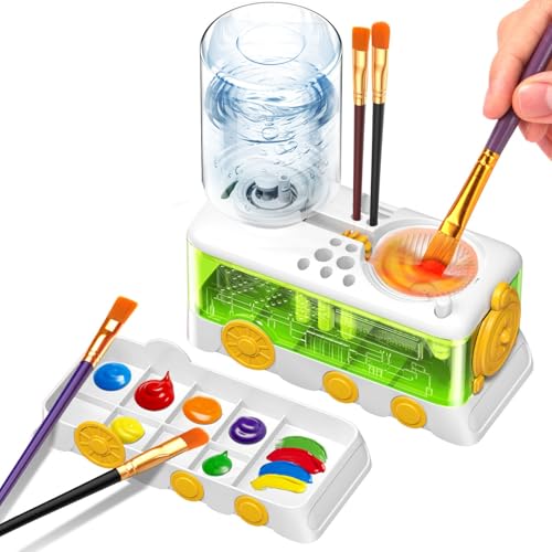 Pinselreiniger Bürstenspüler mit Farbwanne, Multifunktionaler Brush Rinser with a palette, Wasserkreislaufspüler für Aquarell und auf Wasserbasis, Pinselreinigungsgerät mit Abfluss und Pinselhalter von Generisch