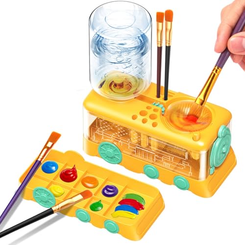 Pinselreiniger Bürstenspüler mit Farbwanne, Multifunktionaler Brush Rinser with a palette, Wasserkreislaufspüler für Aquarell und auf Wasserbasis, Pinselreinigungsgerät mit Abfluss und Pinselhalter von Generisch
