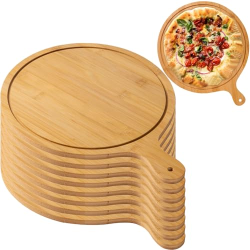 Pizza-Servierbrett-Set aus Holz – 8 leichte Tabletts mit Griffen für Pizzaherstellung und Aufbewahrung, Pizza-Servierbrett-Set aus Holz – 8 leichte Tabletts mit Griffen für Pizzaherstellung und Aufbewahrung, von Generisch