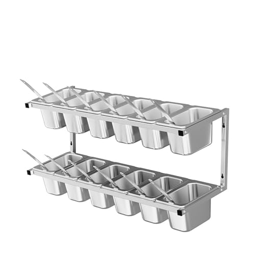 Pizza-Topping-Station, wandmontierte Edelstahl-Gewürzbehälter mit Deckel und Schöpflöffel, Gewürzregal zum Würzen von Saucen und Belägen von Generisch