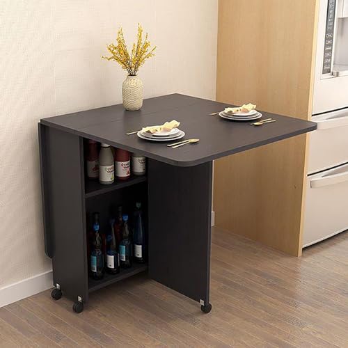 Platzsparender, faltbarer Esstisch mit 6 Rädern, Tropfenblatt-Design, ausziehbar, vielseitiger Tisch mit Ablagen, ideal für Arbeit, Studium, Esszimmer, stilvolles schwarzes Finish Platzsparender, faltbarer Esstisch mit 6 Rädern, Tropfenblatt-Design, ausziehbar, vielseitiger Tisch mit Ablagen, ideal für Arbeit, Studium, Esszimmer, stilvolles schwarzes Finish von Generisch