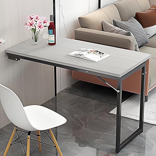 Platzsparender Klappbarer Wandtisch, kompakter Klapptisch mit wiederverschließbarem Design, braun-graue Oberfläche, perfekt für kleine Räume, 90 x 50 x 70 cm (Grau, 100 x 60 x 70 cm) von Generisch