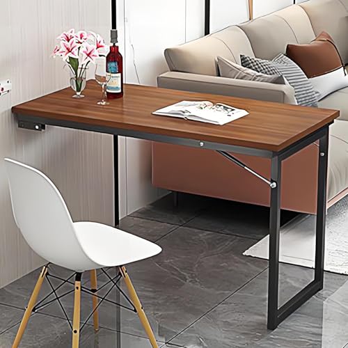 Platzsparender Wand-Klapptisch, einziehbarer Schreibtisch, kompakter Wandschreibtisch, 90 x 50 x 70 cm, perfekt für kleine Räume und Heimbüro, Braun / Grau von Generisch