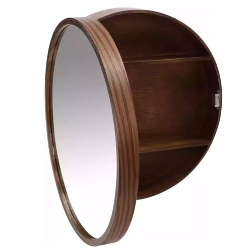 Platzsparender brauner Badezimmerschrank mit rundem Schminkspiegel und klappbarer Tür 50 cm elegantes Design für kleine Badezimmer -per Bagno mit Wandspiegel von Generisch