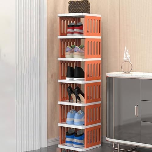 Platzsparender kleiner Schuhschrank mit multifunktionalem faltbarem Schuhregal, 7-stöckiges Design für Kleiderschrank, Schlafzimmer, Garderobe, stilvolle Kombination aus Grau und Weiß von Generisch