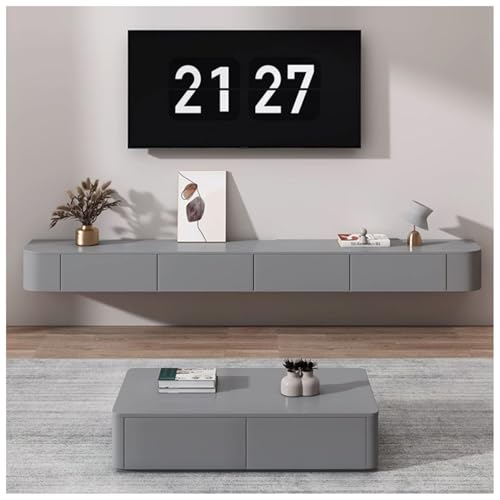 Platzsparender wandmontierter schwebender TV-Schrank – stilvolle graue Medienkonsole mit Kabelmanagement und reichlich Stauraum für Wohnzimmer, Schlafzimmer, Büro – modernes Design (300 x 24 x 20 cm) von Generisch