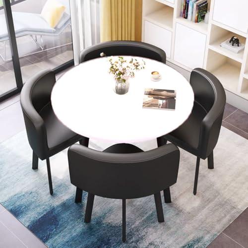 Platzsparendes 80 cm Ess- und Konferenztisch-Set mit 4 Lederstühlen, stilvoller Küchentisch für Empfang, Cipri-schwarzes Design, perfekt für kleine Räume Platzsparendes 80 cm Ess- und Konferenztisch-Set mit 4 Lederstühlen, stilvoller Küchentisch für Empfang, Cipri-schwarzes Design, perfekt für kleine Räume von Generisch
