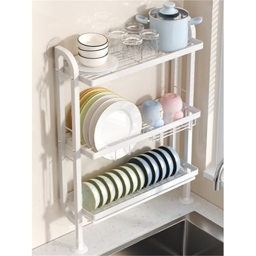 Platzsparendes Abtropfgestell für Küchentheke – schmales Design mit Besteck-Becherhaltern und Tassenregal – Rfect Küchen-Nizer für Teller, Schüsseln und Wohnzimmer von Generisch