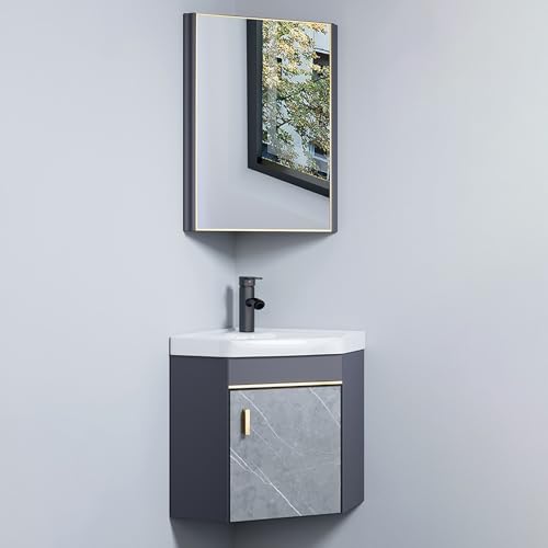 Platzsparendes Badezimmer-Waschtisch-Set zur Wandmontage mit Keramikspüle und Spiegel, stilvolles, unabhängiges Design für kompakte Badezimmer – maximieren Sie Ihren Platz! von Generisch