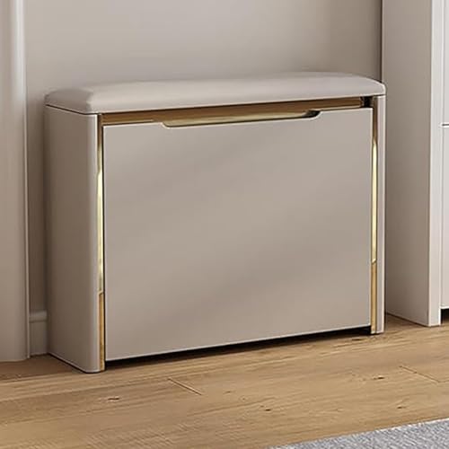 Platzsparendes Schuhregal, Sitzbank, Holz-Eingangs-Organizer mit Klappschublade und gepolstertem Sitz, keine Installation erforderlich, Schuhregal für Flur, Khaki, 70 x 17 cm von Generisch