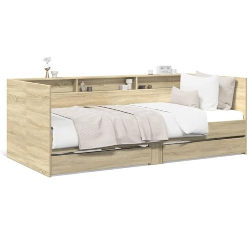 Platzsparendes Tagesbett mit Stauraum, Schlafsofa aus Holz, mit 2 Schubladen und Lattenrost, 90 x 190 cm, funktionales Jugendbett in Sonoma-Eiche-Optik, perfekt für Kinderzimmer Platzsparendes Tagesbett mit Stauraum, Schlafsofa aus Holz, mit 2 Schubladen und Lattenrost, 90 x 190 cm, funktionales Jugendbett in Sonoma-Eiche-Optik, perfekt für Kinderzimmer von Generisch