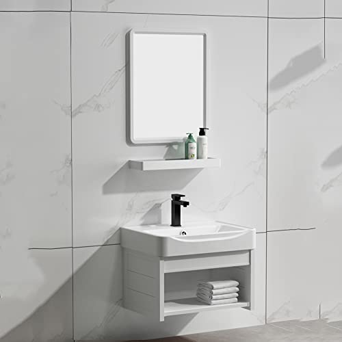 Platzsparendes weißes Badezimmer-Waschtisch-Waschbecken-Kombination mit Spiegel, Wand-Hängeschrank für kleine Räume, stilvolles 40-faches Design für moderne Badezimmer von Generisch