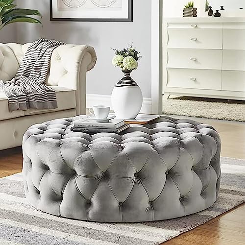 Plüsch-Fußstützen-Hocker, geknöpfter Samt-Ottoman-Pouf für Wohnzimmer, runde Sitzfläche und Bettbank Plüsch-Fußstützen-Hocker, geknöpfter Samt-Ottoman-Pouf für Wohnzimmer, runde Sitzfläche und Bettbank von Generisch