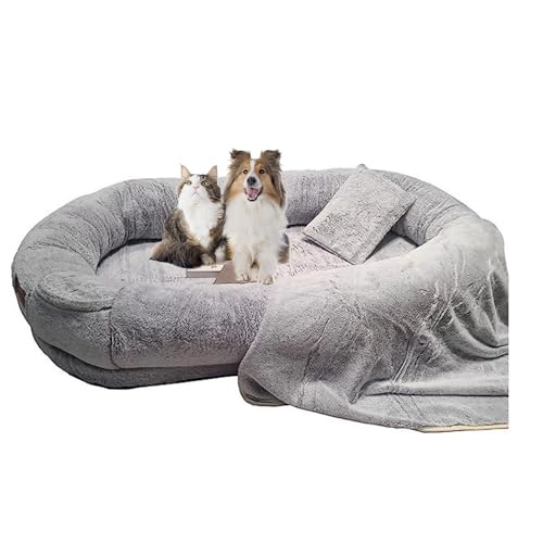 Plüsch-Hundebett-Kissen – waschbares Anti-Rutsch-Pad für mittelgroße bis XL-Hunde, bequeme Hundehütten-Sofa-Matte für Käfig oder Couch, grau-hellbraun von Generisch
