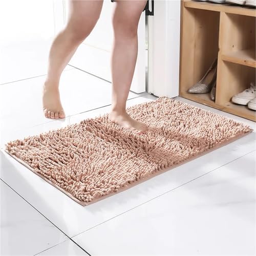 Plush Chenille Bath Mat - Super Absorbent Bathroom Rug, Soft Shower & Toilet Carpet, Machine Washable Floor Mat(Camel,60x90cm) von Generisch