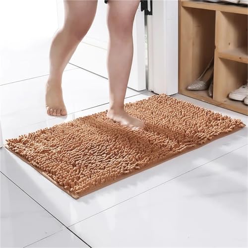 Plush Chenille Bath Mat - Super Absorbent Bathroom Rug, Soft Shower & Toilet Carpet, Machine Washable Floor Mat(Champagne,70x140cm) von Generisch